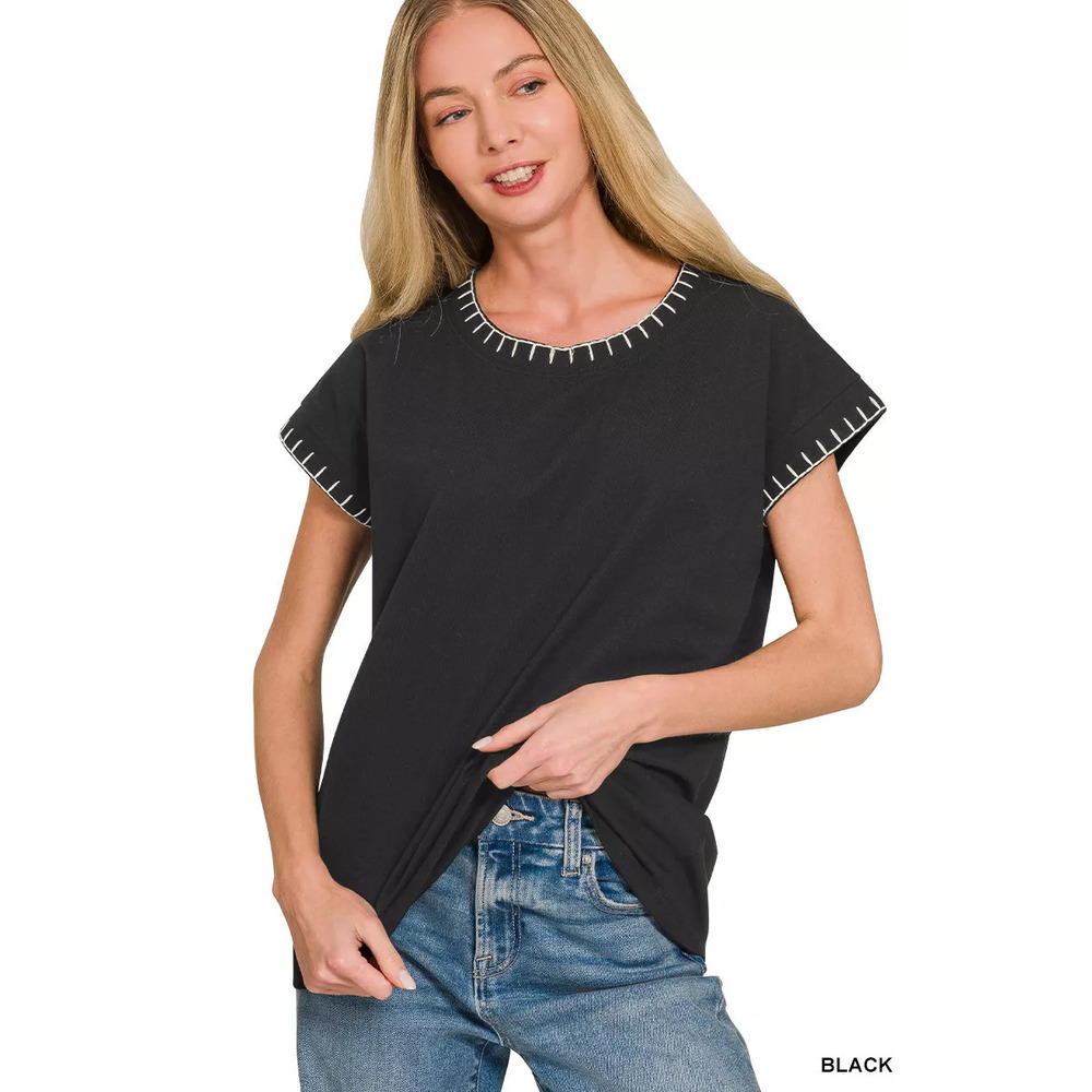 Zenana Stitch Detailed Oversize Top
